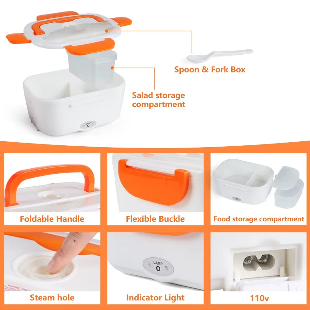 Boîte à lunch électrique chauffante SS304 — repas chaud partout, en 2–3 gestes
