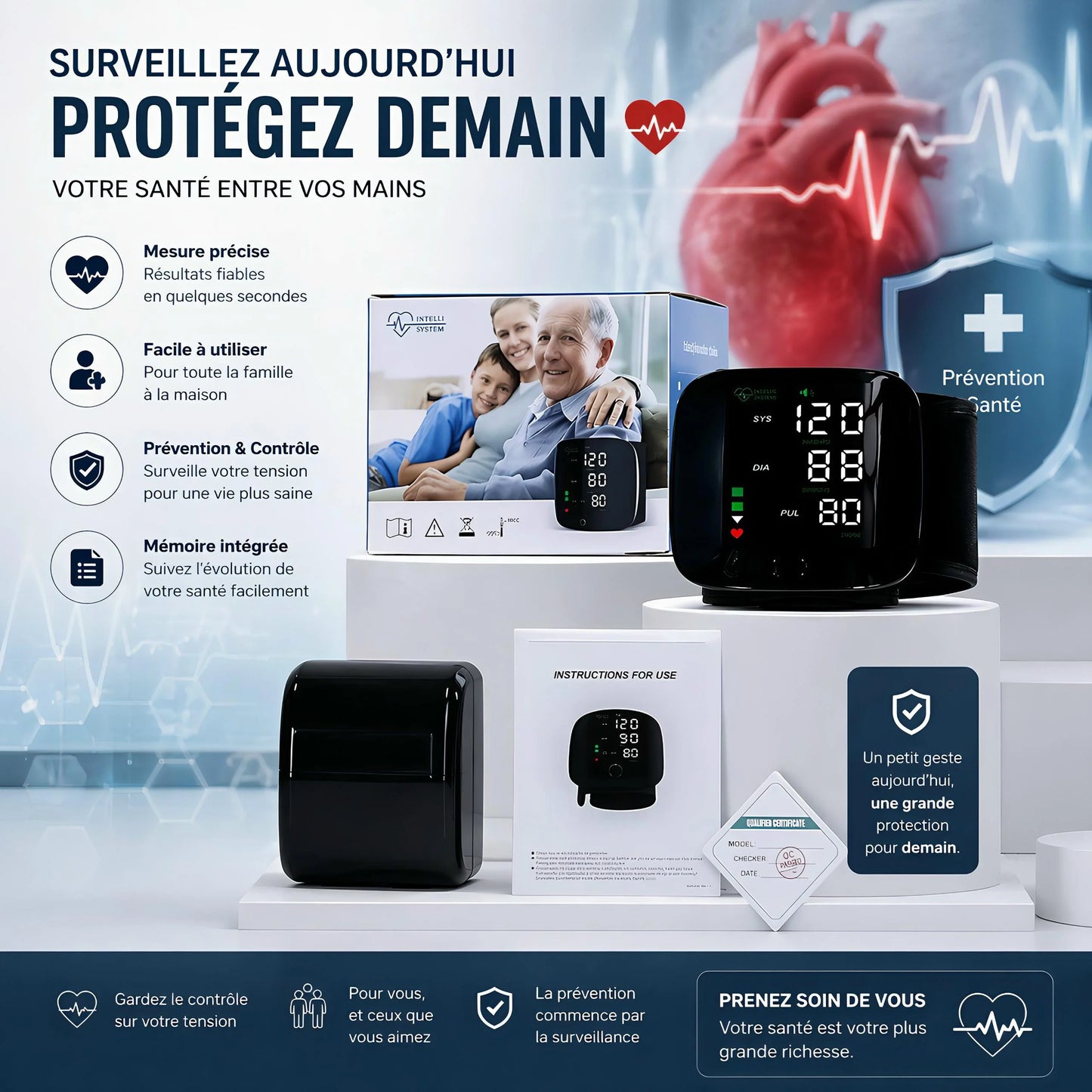 Tensiomètre de Poignet Intelligent Rechargeable Haute Précision