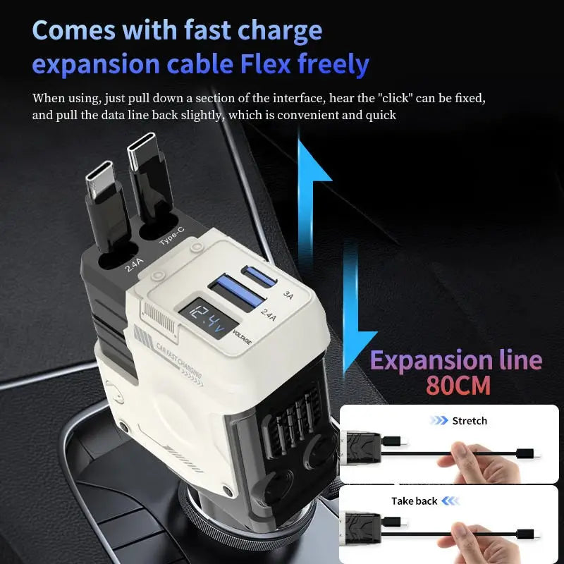 Chargeur Rapide de Voiture Rétractable  4-en-1