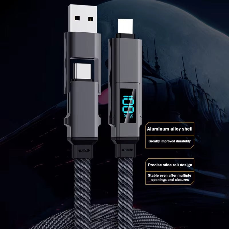 🚀 Câble de Charge USB Type-C 4-en-1 – Charge Ultra Rapide 100W