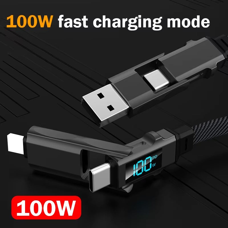 🚀 Câble de Charge USB Type-C 4-en-1 – Charge Ultra Rapide 100W